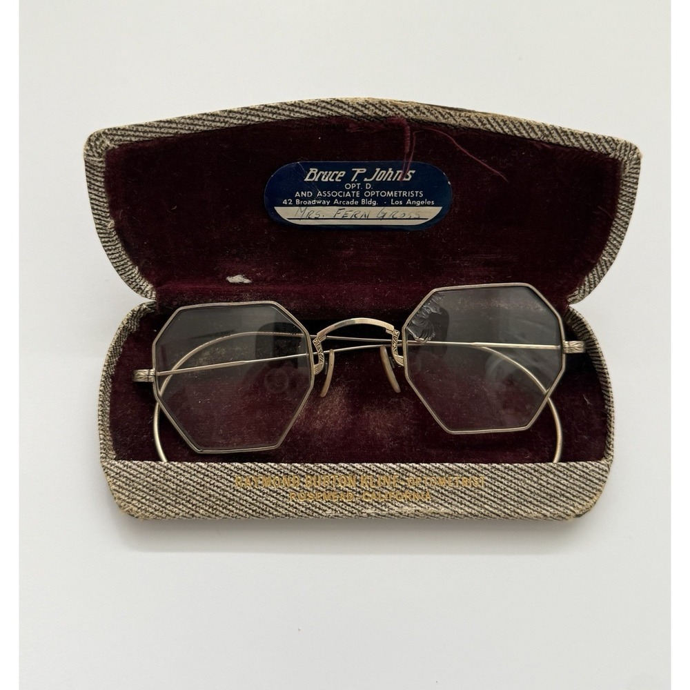 Vintage SHURON 1/10 12K GF Octagon Ful Vue Etched Rimmed Eyeglasses W Case
